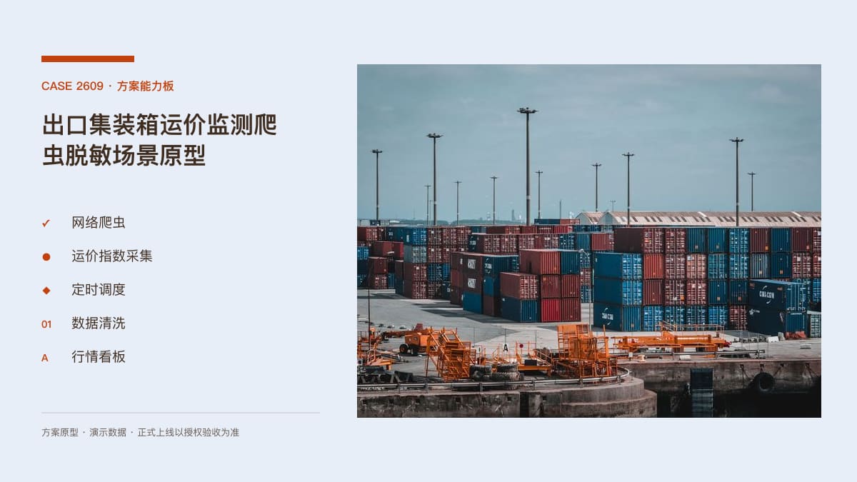 出口集装箱运价监测爬虫脱敏场景原型：美西线年内涨87%、燃油成本涨七成之下，把运价、舱位与绕行风险装进同一个情报后台方案能力板