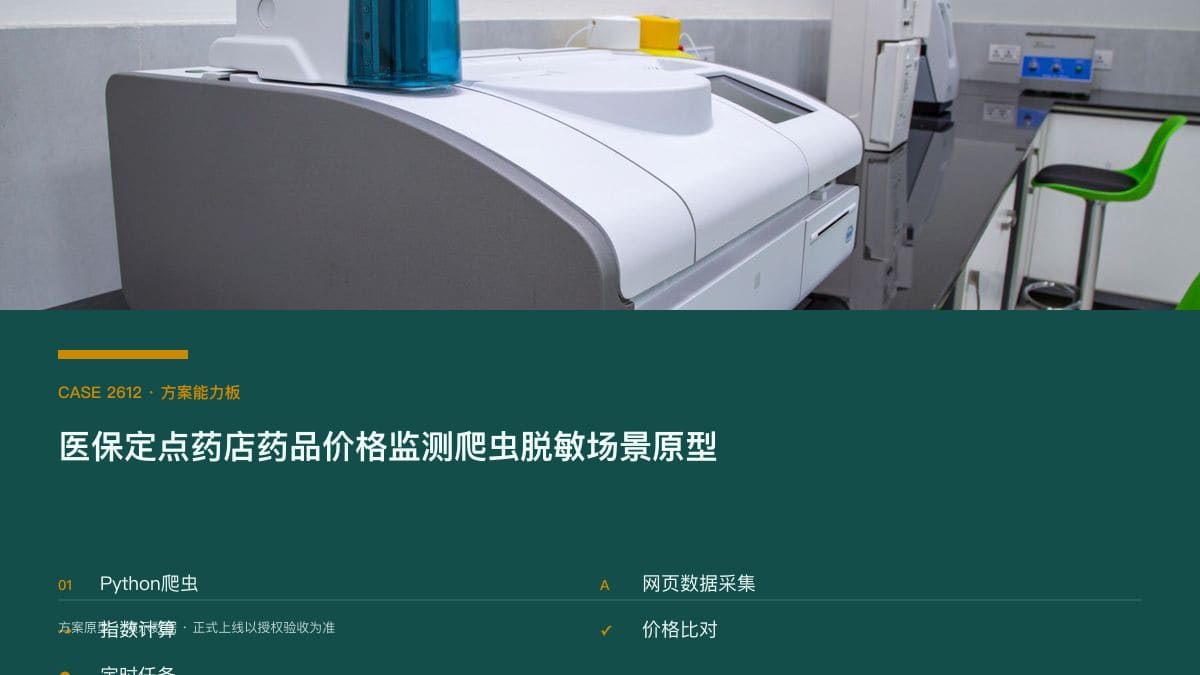 医保定点药店药品价格监测爬虫脱敏场景原型：量价比较指数1.26背后，把全省药店价格、指数波动与购药指引装进同一个数据后台方案能力板