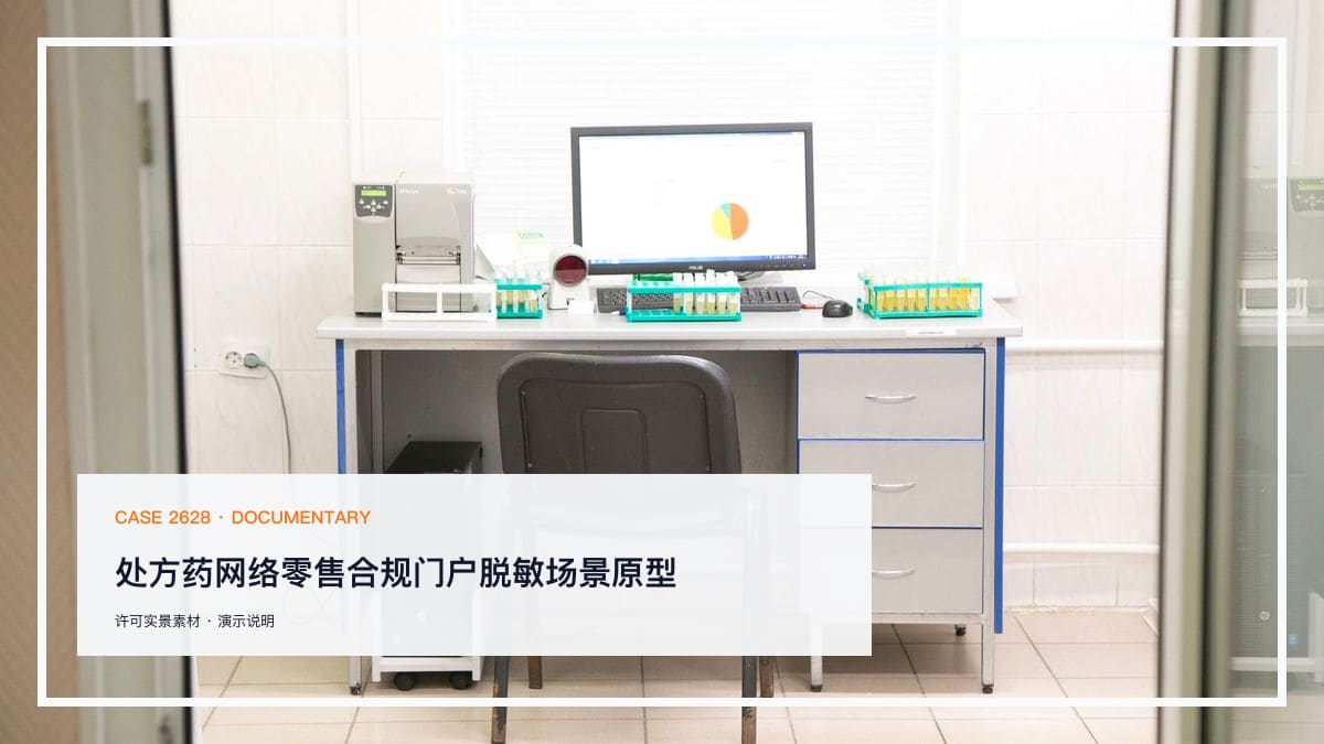 处方药网络零售合规门户脱敏场景原型：国家药监局发布《处方药网络零售合规指南（征求意见稿）》、处方「秒开秒审」被点名，把资质公示、处方审核与信息展示装进同一套合规体系行业场景素材